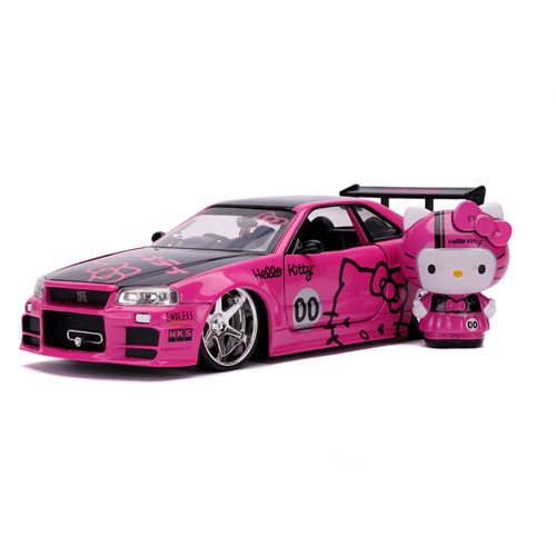 Hello Kitty 2002 Nissan Skyline GT-R R34 1:24 Scale Die-Cast Metal Vehicle with Figure