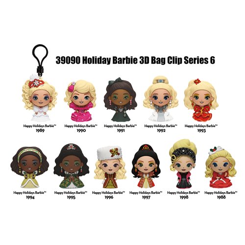 Barbie Holiday Series 6 3D Foam Bag Clip Random 6-Pack