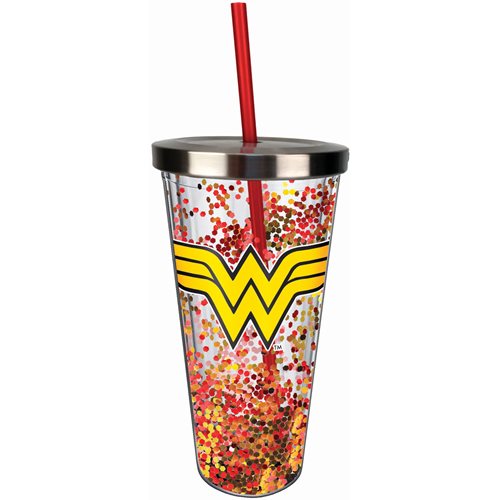 Wonder Woman Logo Glitter 20 oz. Acrylic Cup with Straw