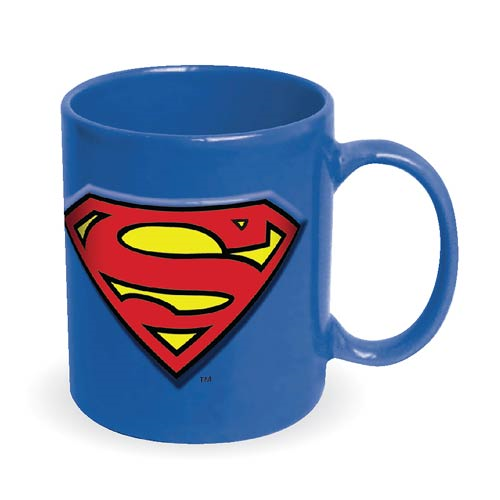 Superman Large S Chest Embossed Logo 18 oz Blue Ceramic Mug Stein NEW UNUSED 