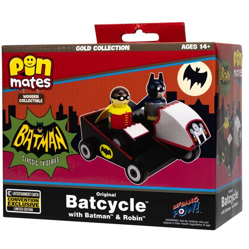 Batman TV Series Original Batcycle with Batman and Robin Wooden Collectible Pin Mates Set - Convention Exclusive