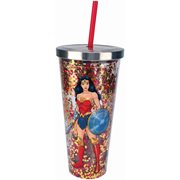 Wonder Woman Glitter 20 oz. Acrylic Cup with Straw