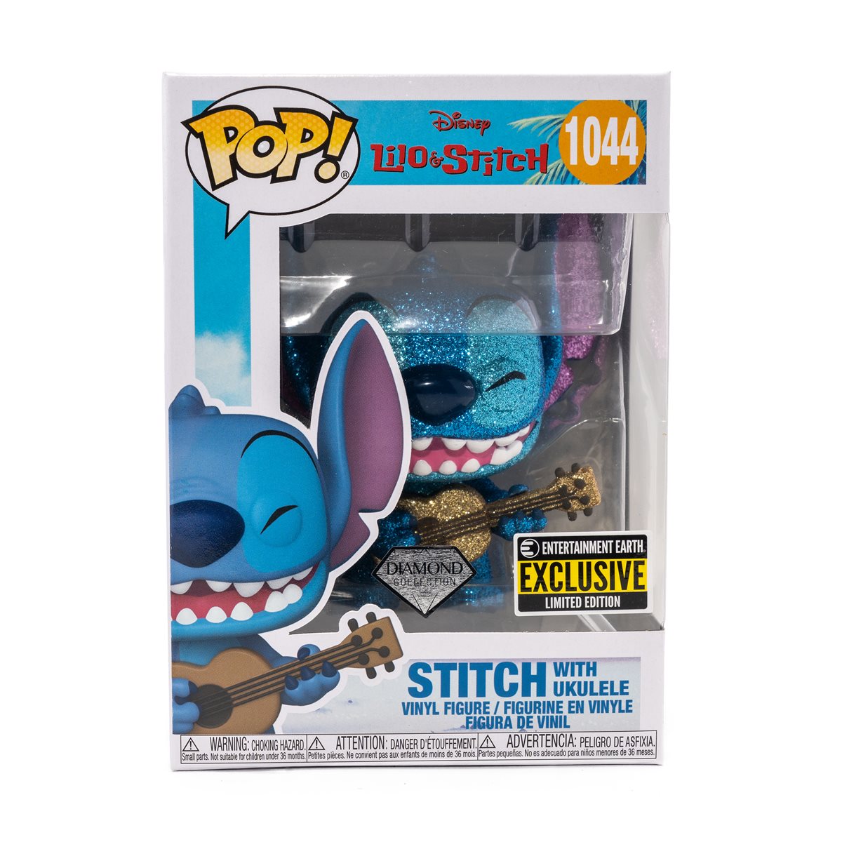 Lilo & Stitch Stitch with Ukulele Diamond Glitter Funko Pop! Vinyl Figure  #1044 - Entertainment Earth Exclusive