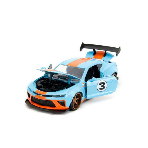 Bigtime Muscle 2016 Chevy Camaro SS Widebody Blue and Orange 1:24 Scale Die-Cast Metal Vehicle