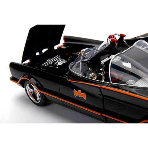 Batman 1966 TV Series Batmobile 1:18 Scale Die-Cast Metal Vehicle with Lights 3-Inch Batman and Robi