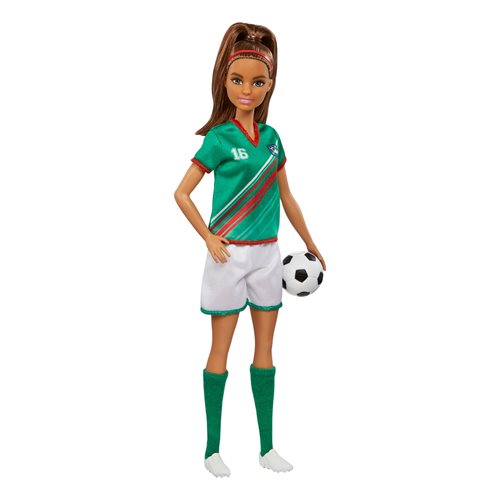 Barbie Soccer Player Doll with Green Shirt and White Shorts