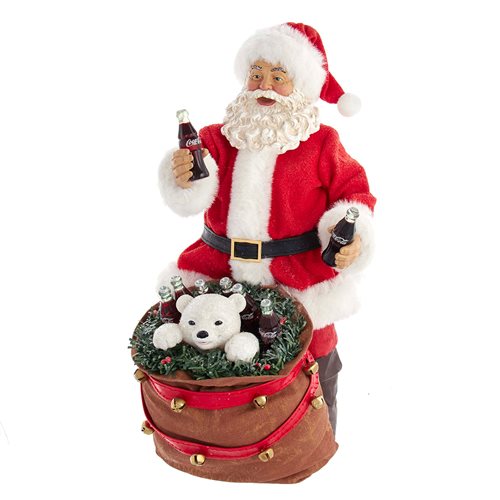 Coca-Cola Santa with Bear in Bag 10 1/2-Inch Table Piece