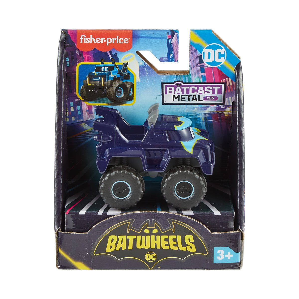 Fisher-Price DC Batwheels Light-Up 1:55 Scale Toy Cars, BAM The Batmobile & Buff, 2 Pieces