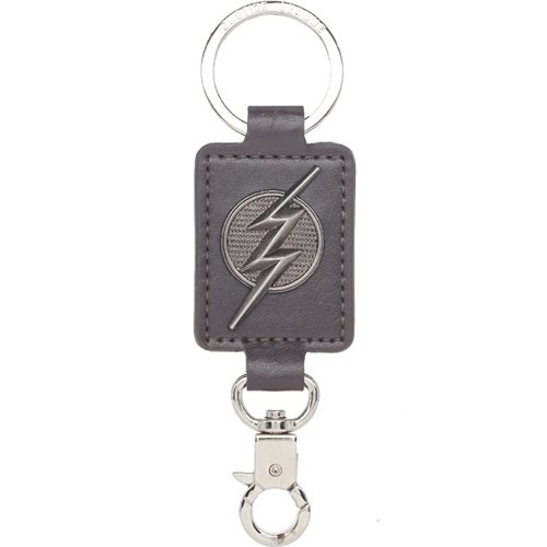 The Flash Logo Deluxe Leather Pewter Key Chain