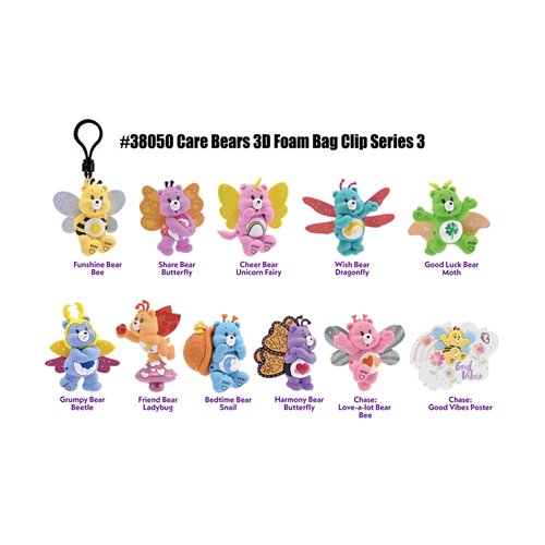Care Bears Series 3 3D Foam Bag Clip Display Case of 24