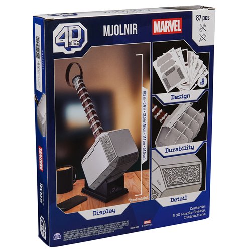 Marvel Thor 4D Build Mjolnir Thor Hammer 3D Puzzle Model Kit with Stand
