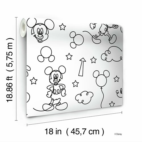 Mickey Mouse Line Art Black Peel and Stick Wallpaper