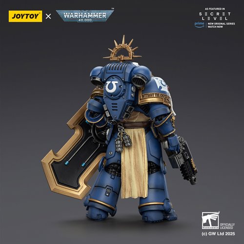 Joy Toy Warhammer 40,000 Ultramarines Levantus with Power Sword, Stormshield and Bolt Pistol 1:18 Sc