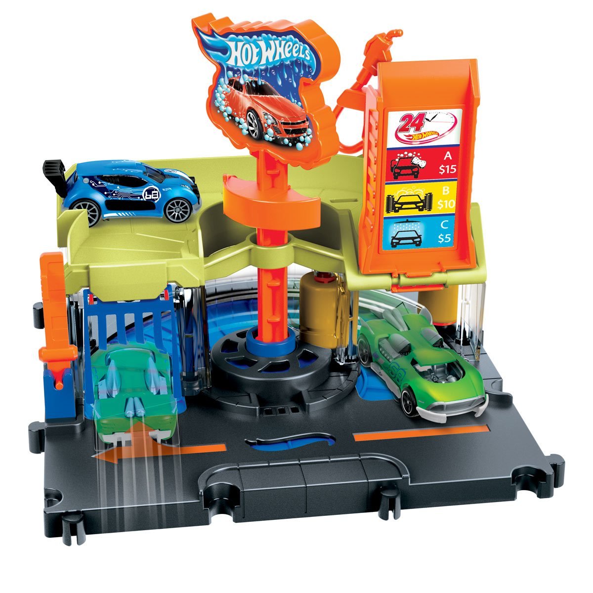 Hot Wheels City Toy Car Track Set Downtown Express Car Wash Playset with  1:64 Scale Car, Foam Roller & Drying Flaps