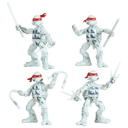 Teenage Mutant Ninja Turtles Classic Comic Book Series Black and White Turtles Action Figure 4-Pack