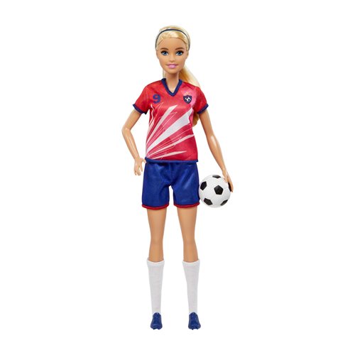 Barbie Soccer Player Doll with Red Shirt and Blue Shorts