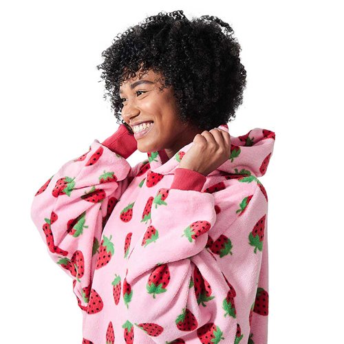 Strawberry Plush Oversized Hoodie Blanket