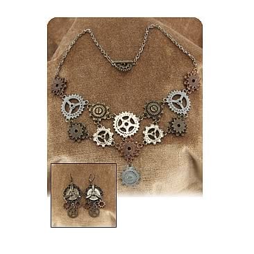 Steampunk Multi Gear Necklace and Earrings Set