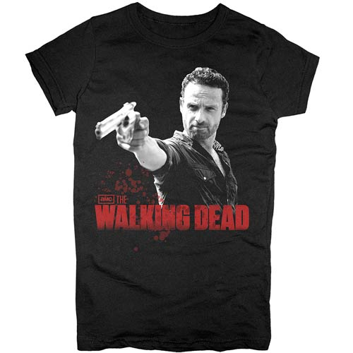 Walking Dead Rick Grimes with Pistol Black Juniors T-Shirt
