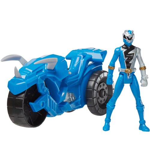 Power Rangers Dino Fury Rip N Go Tricera Battle Rider and Blue Ranger 6-Inch-Scale Vehicle and Action Figure