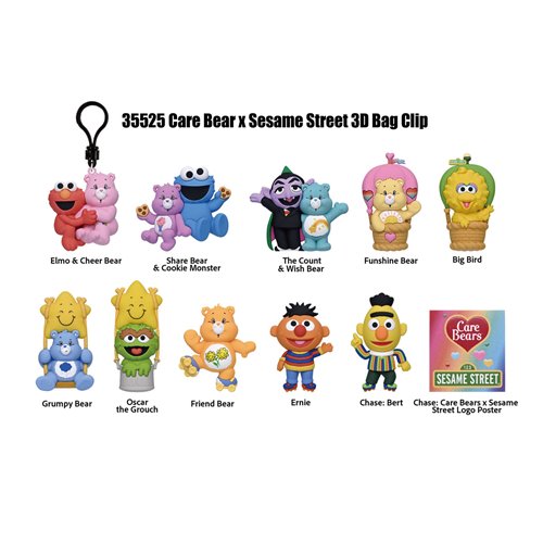 Care Bears x Sesame Street 3D Foam Bag Clip Random 6-Pack
