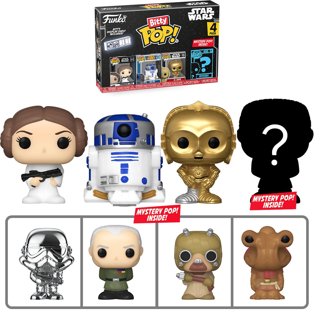  Funko Bitty Pop! Star Wars Mini Collectible Toys 4-Pack -  Princess Leia, R2-D2, C-3PO & Mystery Chase Figure (Styles May Vary) : Toys  & Games