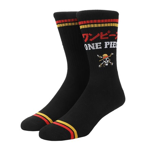 One Piece Kanji Logo Striped Crew Socks