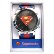 Superman Symbol Dial Grosgrain Striped Strap Watch