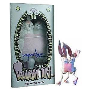 Bunnywith Siamese Twin Plush Autographed by Alex Pardee