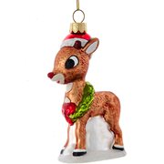 Rudolph the Red-Nosed Reindeer with Wreath 5-Inch Glass Ornament