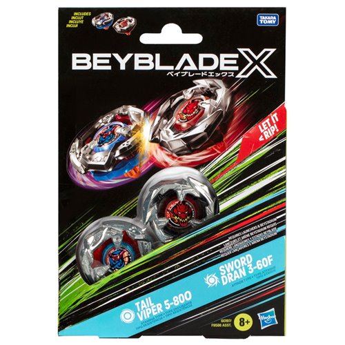 Beyblade X Tail Viper 5-80O and Sword Dran 3-60F Dual Pack Set with 2 Right-Spinning Tops