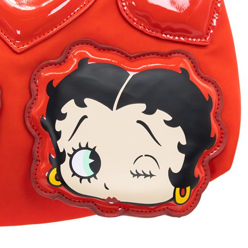 Betty Boop Kisses and Hearts Padded Nylon Baguette Bag with Webbing Strap