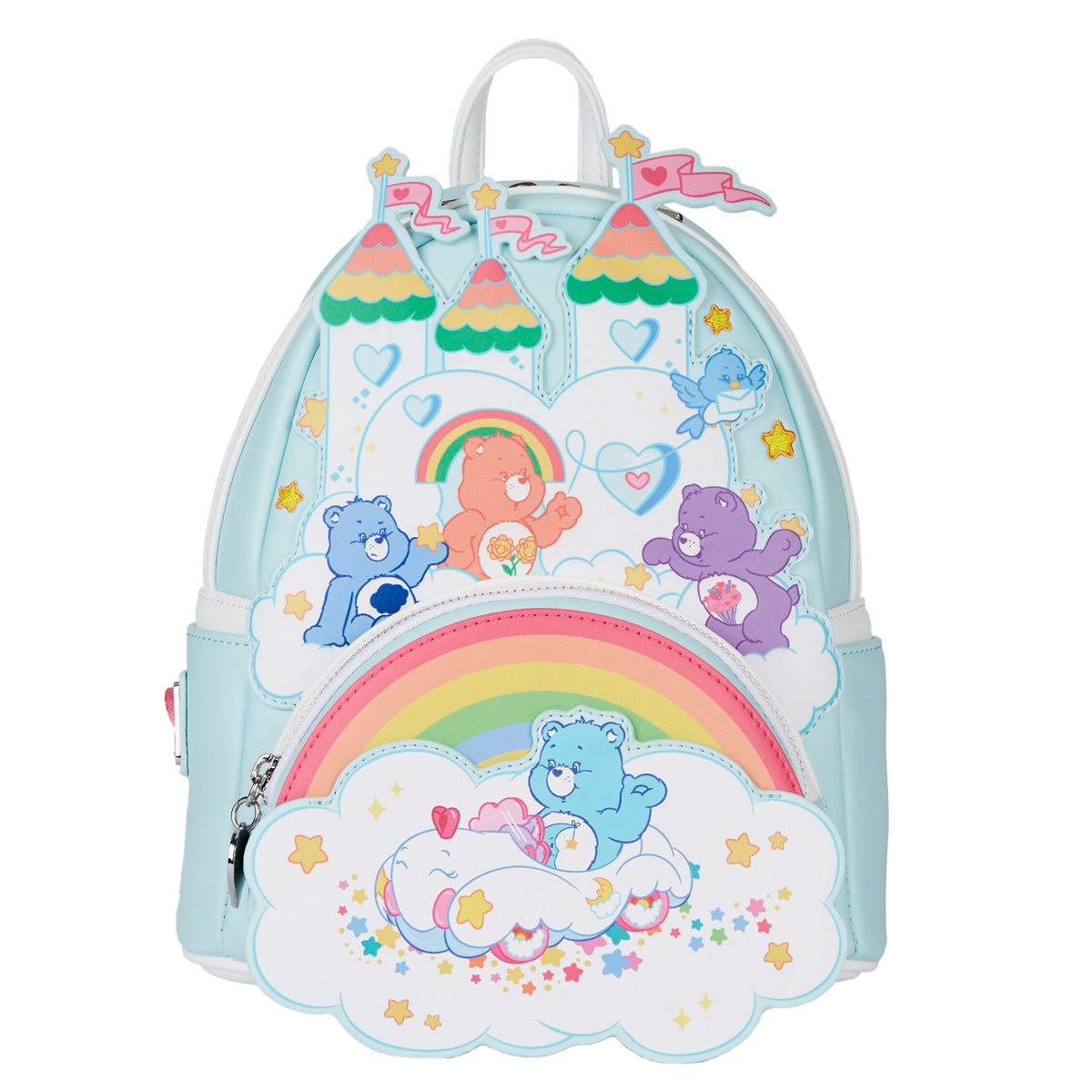 Loungefly Care Bears Heart Cloud Party Crossbody Bag with Rainbow Strap