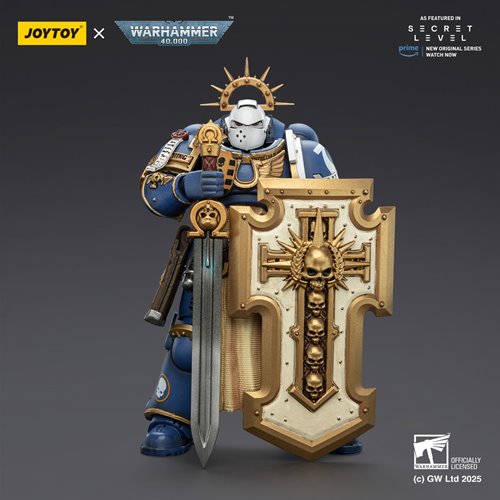 Joy Toy Warhammer 40,000 Ultramarines Levantus with Power Sword, Stormshield and Bolt Pistol 1:18 Sc
