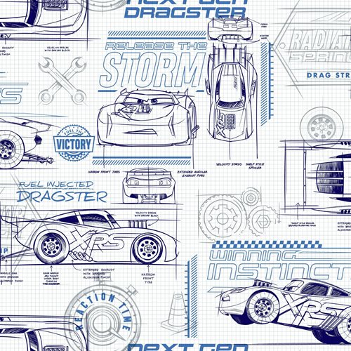 Cars Schematic Blue Peel and Stick Wallpaper