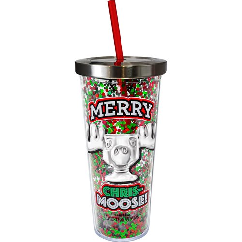 Christmas Vacation Merry Chris-Moose Glitter 20 oz. Acrylic Cup with Straw
