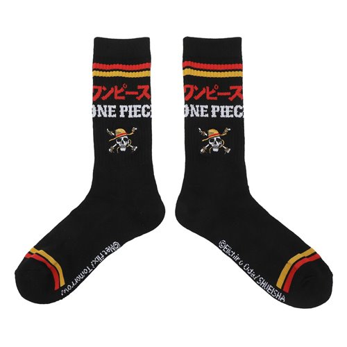One Piece Kanji Logo Striped Crew Socks