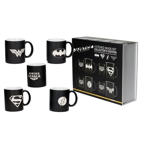 DC Universe Justice League Logos Laser Etched Ceramic Mug 4-Pack