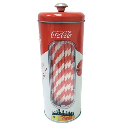 Coca-Cola Tin Canister Straw Holder