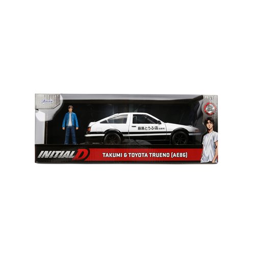 Hollywood Rides Initial D 1986 Toyota Trueno AE86 1:24 Scale Die-Cast Metal Vehicle with Takumi Figu