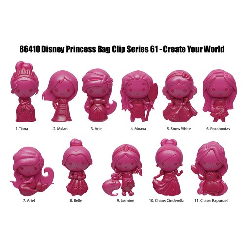 Disney Princess Care Your World Series 61 3D Foam Bag Clip Random 6-Pack