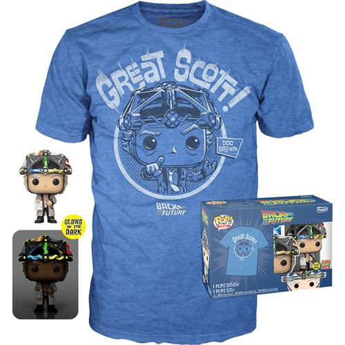 Back to the Future Doc with Helmet Glow-in-the-Dark Funko Pop! Vinyl Figure with Adult Pop! T-Shirt