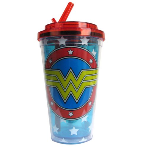 Wonder Woman Logo 16 oz. Flip-Straw Travel Cup