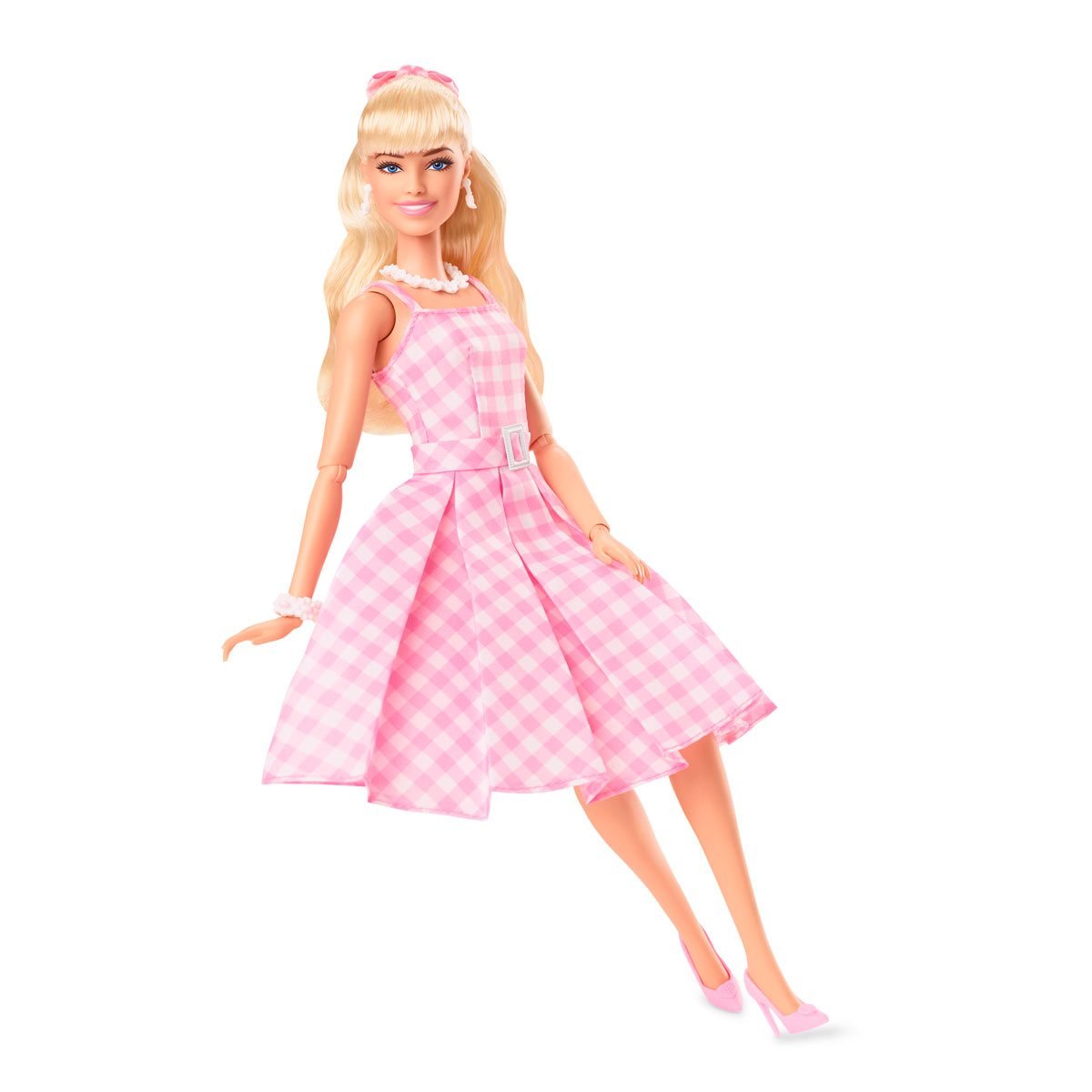 Margot Robbie pink gingham dress barbie the movie doll www.sweepspros.com