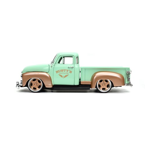 Just Trucks 1953 Chevrolet Pickup Light Green 1:24 Scale Die-Cast Metal Vehicle with Tire Rack