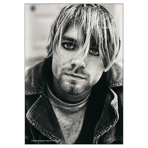 Kurt Cobain Dark Eyes Black and White Fabric Poster
