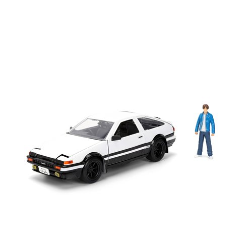 Hollywood Rides Initial D 1986 Toyota Trueno AE86 1:24 Scale Die-Cast Metal Vehicle with Takumi Figu