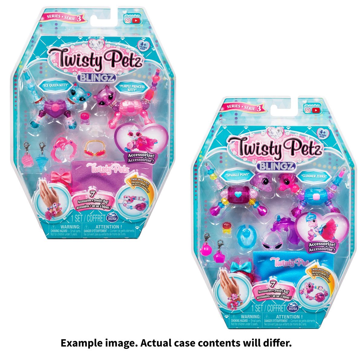 Twisty Petz Blingz Series 3 Ice Queen Kitty & Purple Princess Cat Jewelry Bag 
