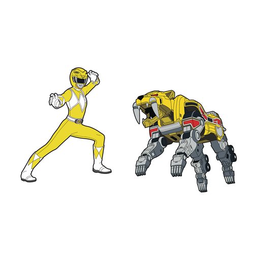Mighty Morphin Power Rangers Yellow Ranger and Sabertooth Tiger Zord Retro Pin Set