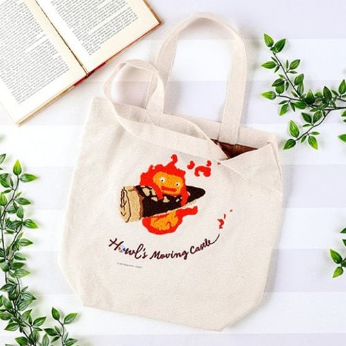 Howl's Moving Castle Calcifer in a Hurry Embroidery Canvas Tote Bag